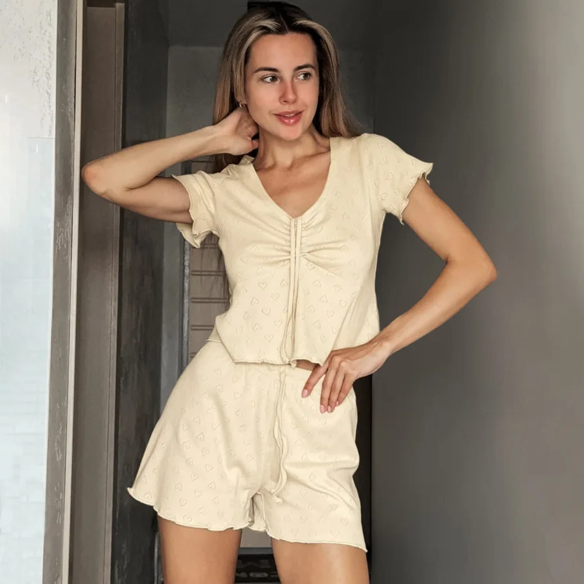 Women's Pajamas Sets New Knitted Soft Loungewear Pullover Drawstring Short-sleeved Shorts 2-piece Knitted Sleepwear for Sleeping
Women's Pajamas Sets New Knitted Soft Loungewear Pullover Drawstring Short-sleeved Shorts 2-piece Knitted Sleepwear for Sleeping