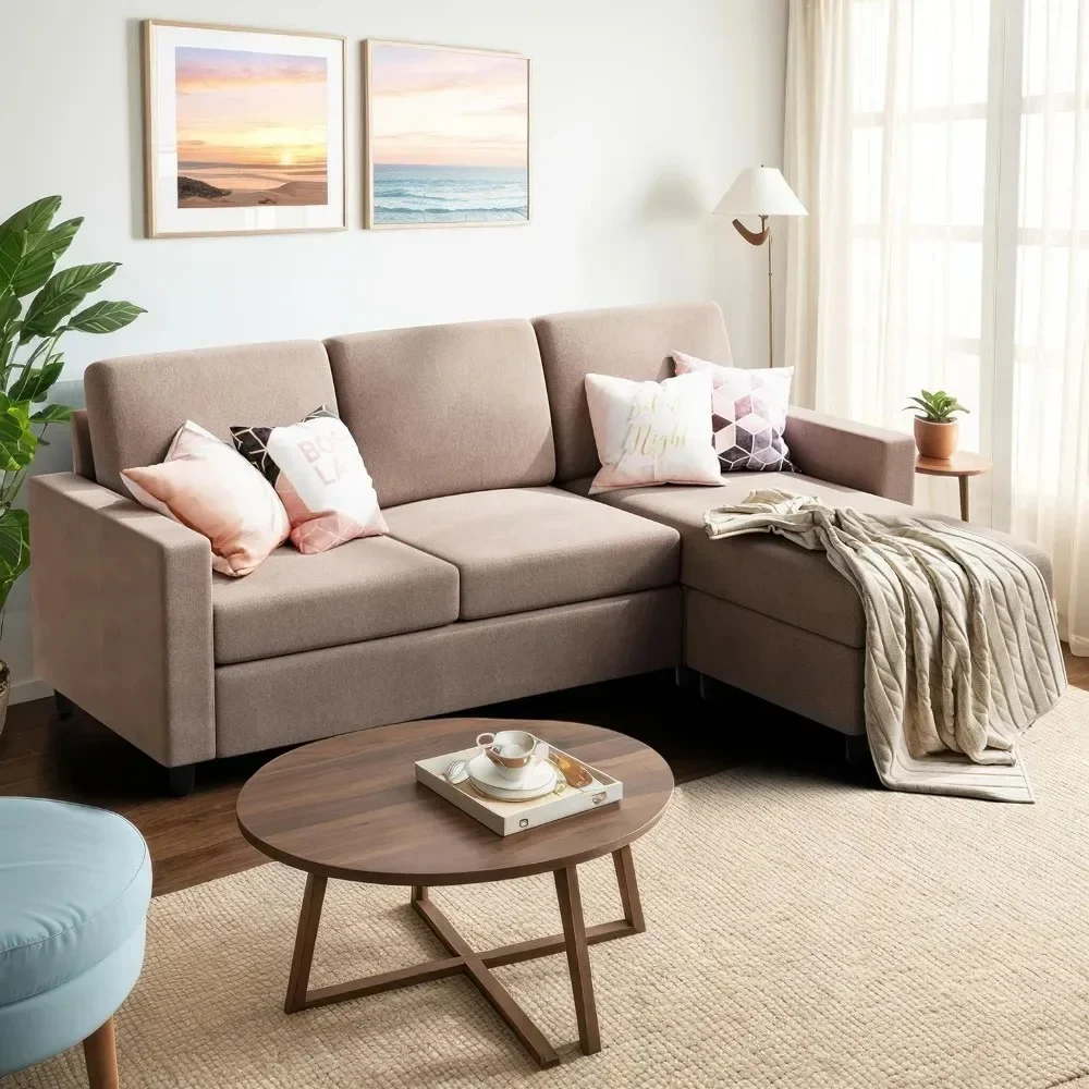 Convertible Sectional Sofa,Linen Fabric L-Shaped Couch 3-Seat Sofa Sectional With Reversible Light Brown Couch Bedroom Furniture
Convertible Sectional Sofa,Linen Fabric L-Shaped Couch 3-Seat Sofa Sectional With Reversible Light Brown Couch Bedroom Furniture