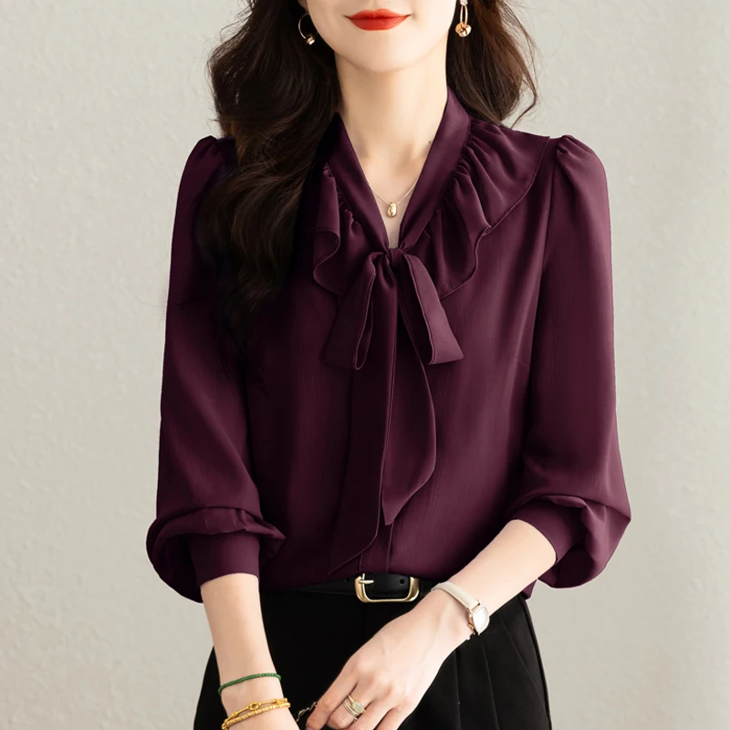 Womens Blouse Vintage Bow Elegant Women Business Shirts Work Wear Casual Tops Chiffon Blouse New 2025 Blouses Shirt
Womens Blouse Vintage Bow Elegant Women Business Shirts Work Wear Casual Tops Chiffon Blouse New 2025 Blouses Shirt