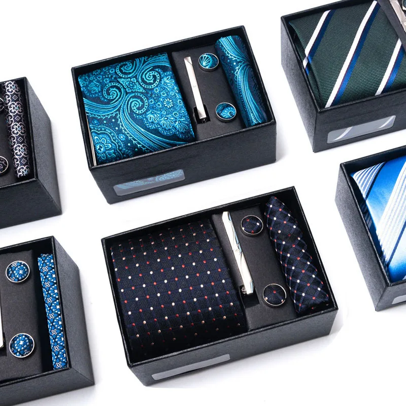 Formal Dress NeckTie Handkerchief Gift Box Men's Tie Set Silk Striped Party Groom Wedding Cufflinks Tie Clips Set Men Gift NZ265
Formal Dress NeckTie Handkerchief Gift Box Men's Tie Set Silk Striped Party Groom Wedding Cufflinks Tie Clips Set Men Gift NZ265