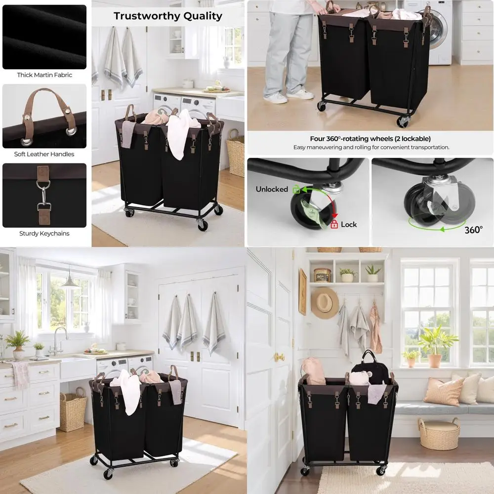 Двухсекционная корзина для белья на колесиках сортировщиком, емкостью 280 л, идеально подходит для домашнего и гостиничного использования, черная
Двухсекционная корзина для белья на колесиках сортировщиком, емкостью 280 л, идеально подходит для домашнего и гостиничного использования, черная