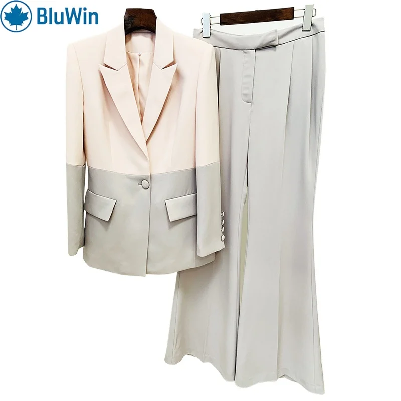 BluWin Colorblock Pants Suit Women Blazer and Wide Leg Trousers One Button Tailored Office Workwear 
BluWin Colorblock Pants Suit Women Blazer and Wide Leg Trousers One Button Tailored Office Workwear