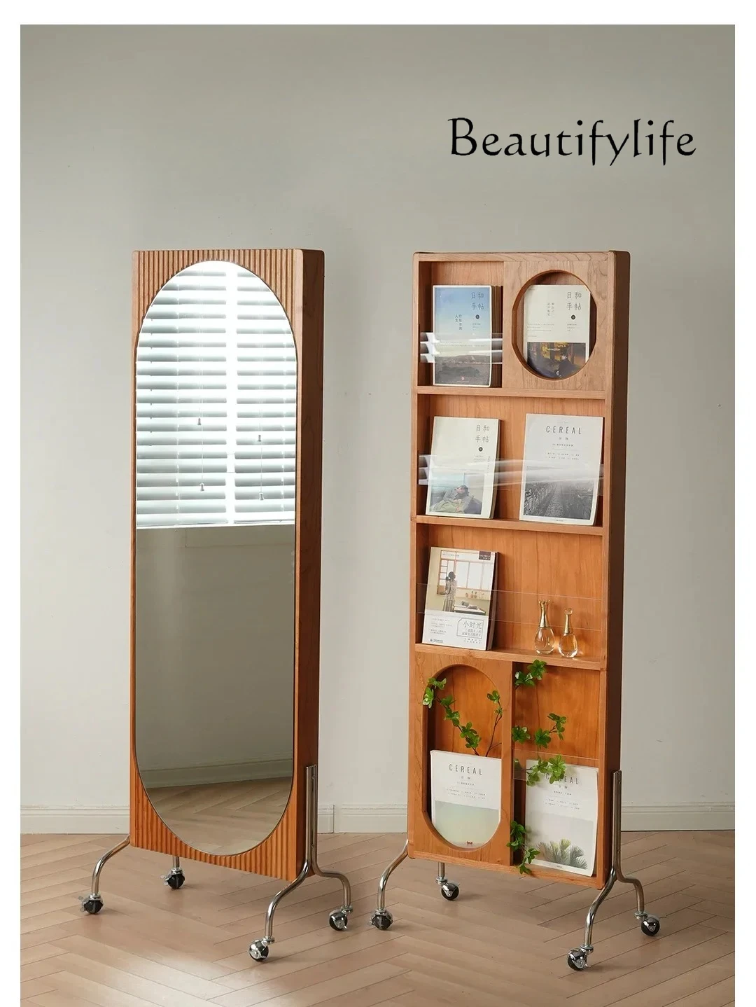 Full Body Dressing Mirror Mobile Magazine Rack Solid Wood Hidden Rotatable Floor Bookshelf
Full Body Dressing Mirror Mobile Magazine Rack Solid Wood Hidden Rotatable Floor Bookshelf