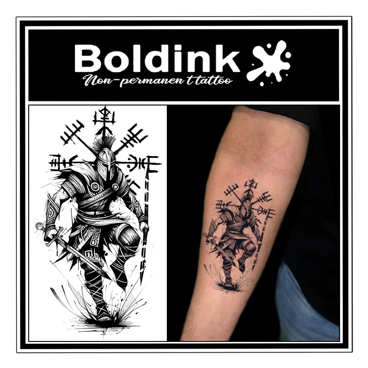 BOLDINK Retro Nordic Viking Warrior Tattoo Sticker Unisex Stylish Easy Apply Waterproof Long Lasting 1-2 Week
BOLDINK Retro Nordic Viking Warrior Tattoo Sticker Unisex Stylish Easy Apply Waterproof Long Lasting 1-2 Week