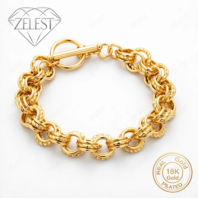 925 Sterling Silver 18K Gold Plated 8-inch Delicate Twisted Chunky Ring Bracelet for Men and Women, Wedding and Party Jewelry
925 Sterling Silver 18K Gold Plated 8-inch Delicate Twisted Chunky Ring Bracelet for Men and Women, Wedding and Party Jewelry