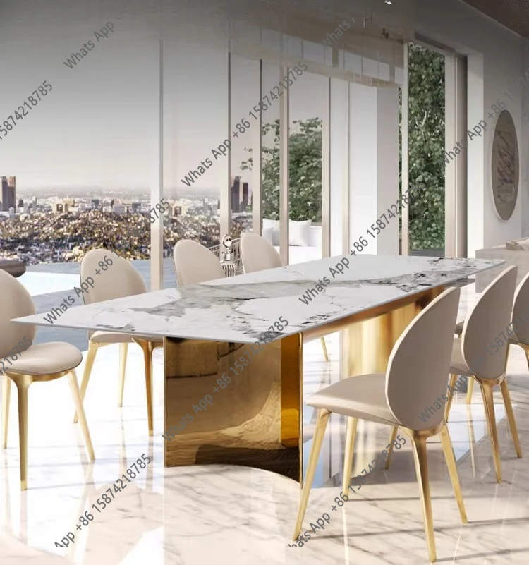 Light luxury marble gold dining table size apartment restaurant household rectangular rock slab dining table
Light luxury marble gold dining table size apartment restaurant household rectangular rock slab dining table