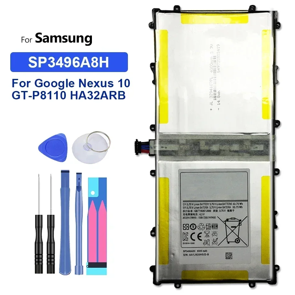 Литий-полимерный аккумулятор SP3496A8H для планшета Samsung Google Nexus 10 GT-P8110 HA32ARB Nexus10 аккумулятор 9000 мАч
Литий-полимерный аккумулятор SP3496A8H для планшета Samsung Google Nexus 10 GT-P8110 HA32ARB Nexus10 аккумулятор 9000 мАч