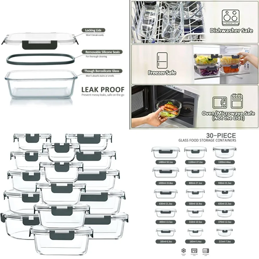 30 Pieces Glass Food Storage Containers with Snap Locking Lids, Glass Meal Prep Containers Set - Airtight Lunch Containers, Mic
30 Pieces Glass Food Storage Containers with Snap Locking Lids, Glass Meal Prep Containers Set - Airtight Lunch Containers, Mic
