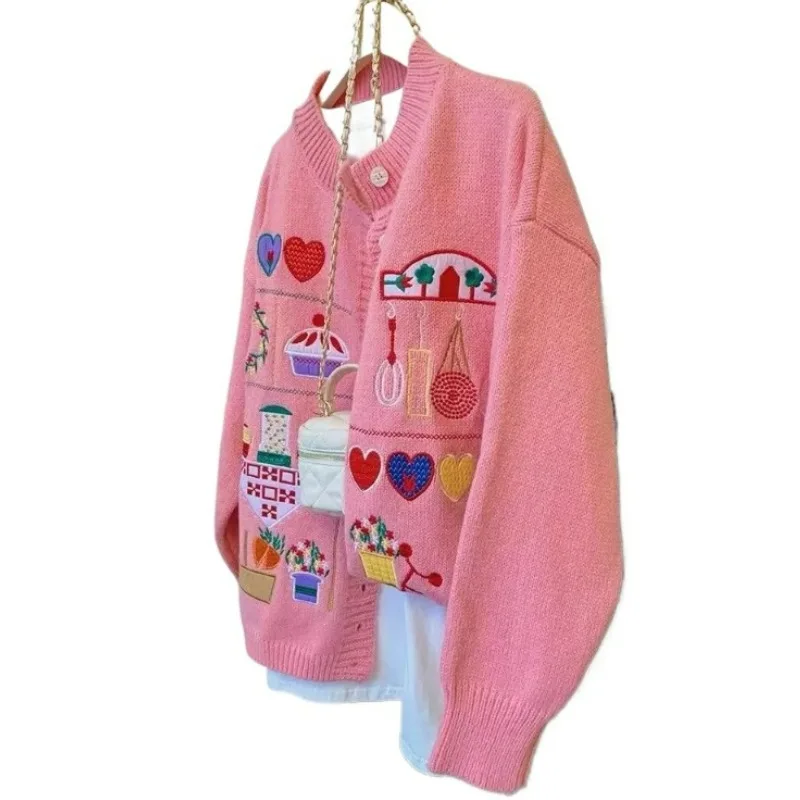 Fashion Cute Pink Sweater Women Spring Winter New Cartoon Style Embroidery Age Reduction Thick Round Neck Knitted Cardigan Coat
Fashion Cute Pink Sweater Women Spring Winter New Cartoon Style Embroidery Age Reduction Thick Round Neck Knitted Cardigan Coat