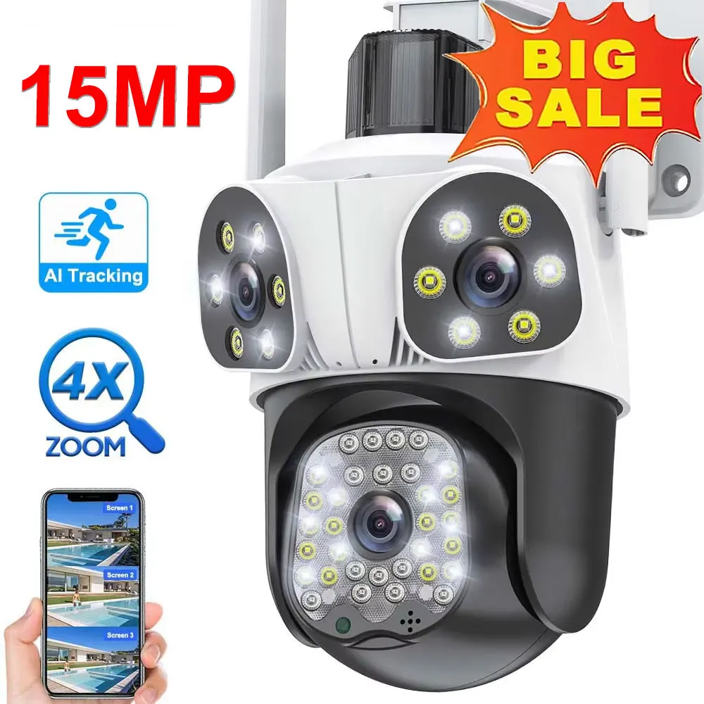 15MP Three Lens IP Camera Outdoor Wireless WiFi Security Camera Motion Detection Three Screen Video Surveillance Smart CCTV Cam
15MP Three Lens IP Camera Outdoor Wireless WiFi Security Camera Motion Detection Three Screen Video Surveillance Smart CCTV Cam