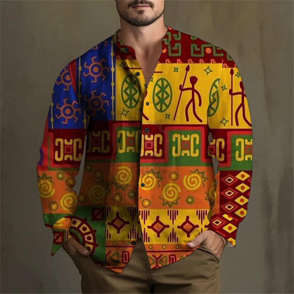 Spring and Autumn New Ethnic Retro Printed Men's Shirt for Daily Wear Standing Collar Long sleeved Flip Collar Button Up Shirt
Spring and Autumn New Ethnic Retro Printed Men's Shirt for Daily Wear Standing Collar Long sleeved Flip Collar Button Up Shirt