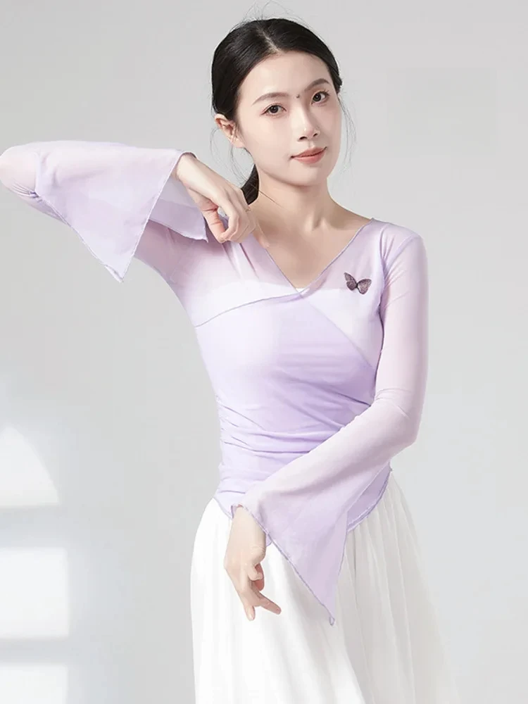 Solid Color Bell Sleeve Slim Fit Mesh Dance Top Long Sleeve Modern Contemporary Lyrical Performance Shirt Women Stage Rehearsal
Solid Color Bell Sleeve Slim Fit Mesh Dance Top Long Sleeve Modern Contemporary Lyrical Performance Shirt Women Stage Rehearsal