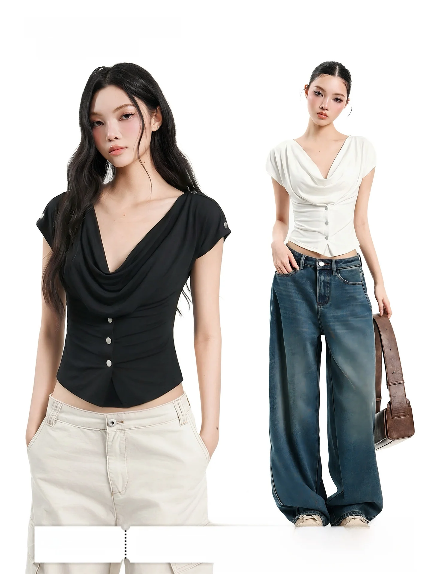 Uncmhisex Black Short Sleeve T-Shirt Women Summer Slim Fit Waist Cinching One Shoulder Drop Neck Top Light Maturity Style
Uncmhisex Black Short Sleeve T-Shirt Women Summer Slim Fit Waist Cinching One Shoulder Drop Neck Top Light Maturity Style