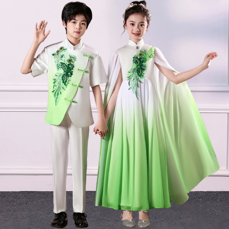 Костюмы для выступлений для мальчиков и девочек, песни для восстановления Guzheng, детские танцевальные костюмы в китайском стиле
Костюмы для выступлений для мальчиков и девочек, песни для восстановления Guzheng, детские танцевальные костюмы в китайском стиле