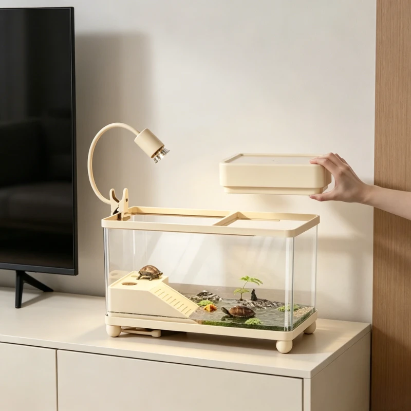 Turtle Tank with Bottom Drain, Glass Bio Scape Habitat, Small Villa Climb Platform, Dual Lid Escape Proof Reptile Box
Turtle Tank with Bottom Drain, Glass Bio Scape Habitat, Small Villa Climb Platform, Dual Lid Escape Proof Reptile Box