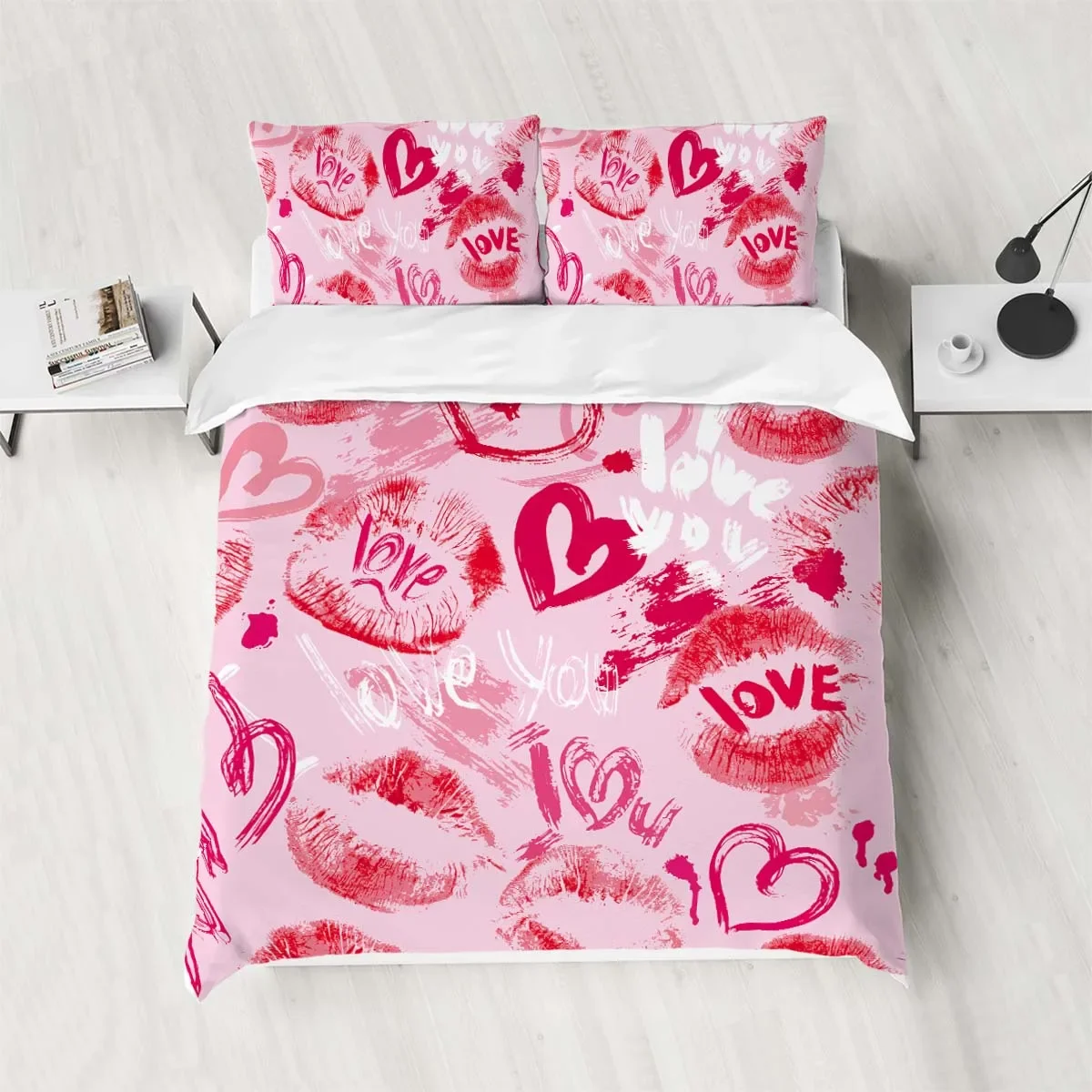 Valentine's Day Heart Bedding set, Skin friendly, warm, comfortable, Warm Pink surface, Red Lip Print With A Heart Pattern
Valentine's Day Heart Bedding set, Skin friendly, warm, comfortable, Warm Pink surface, Red Lip Print With A Heart Pattern