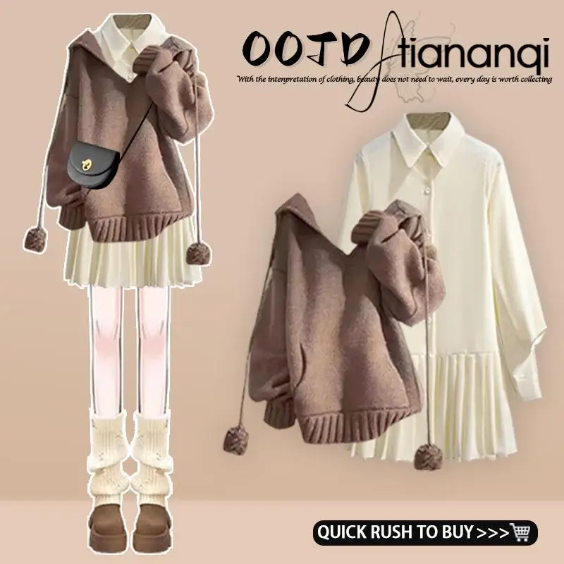 Autumn New Sle Lazy Hat V-Ne Long Sve Women's Sweater Dr Two-Piece Set Comfortable Soft Material Faionable Outfit
Autumn New Sle Lazy Hat V-Ne Long Sve Women's Sweater Dr Two-Piece Set Comfortable Soft Material Faionable Outfit