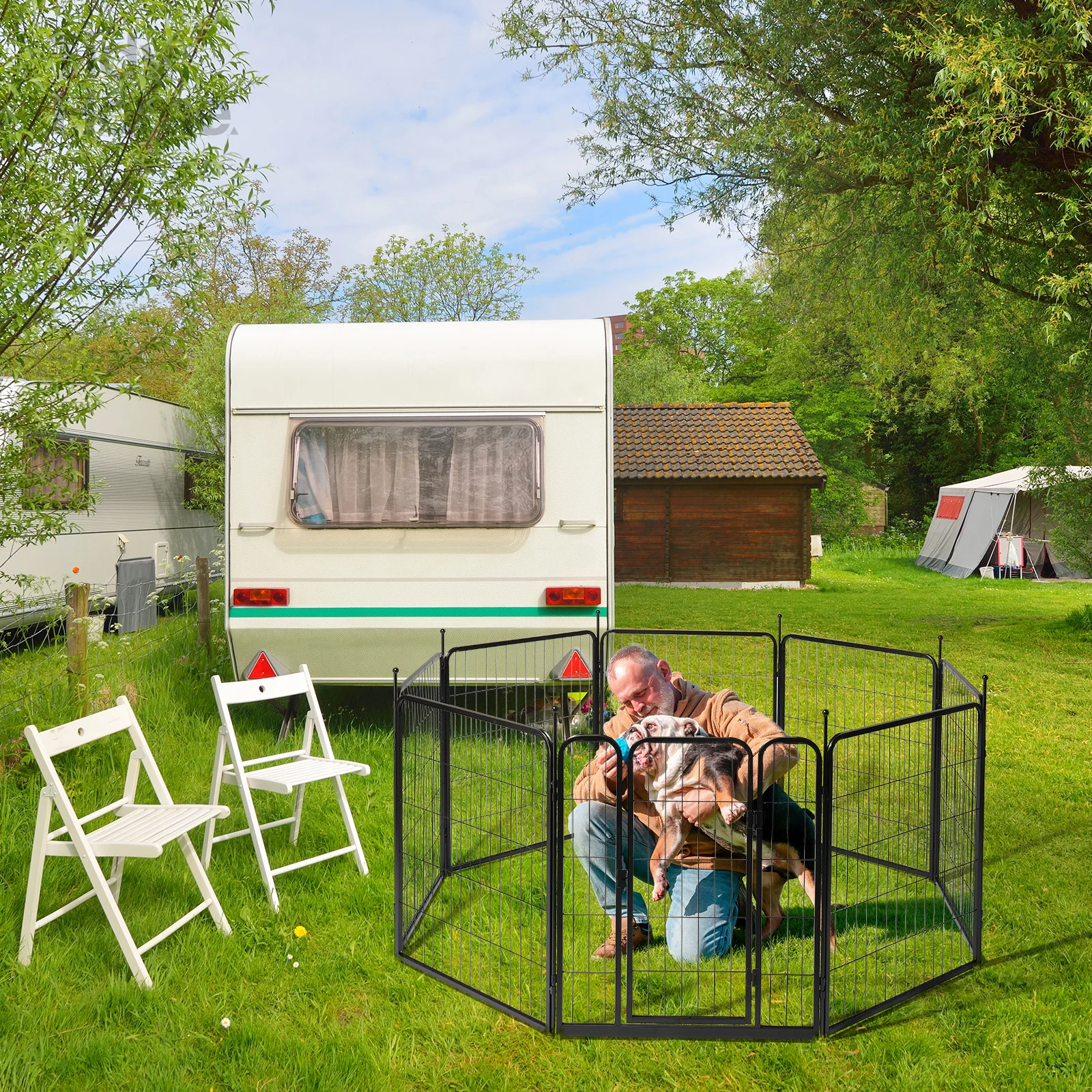Dog Playpen Pet Dog Fence, 32" Height 8 Panels Metal Dog Pen, Outdoor Exercise Pen with Door for RV, Camping, Yard animal cage
Dog Playpen Pet Dog Fence, 32" Height 8 Panels Metal Dog Pen, Outdoor Exercise Pen with Door for RV, Camping, Yard animal cage