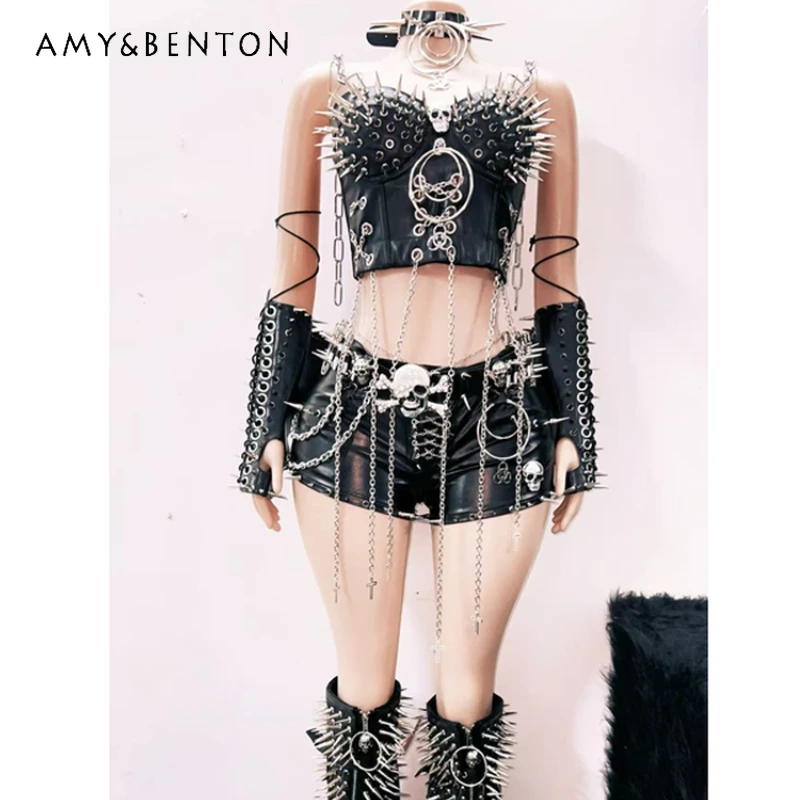 Goth Heavy Industry Metal Necklace PU Leather Women's Vest Punk Hot Girl Slimming Hip Skirt Sweet Cool Sexy Skirts Suit Ladies
Goth Heavy Industry Metal Necklace PU Leather Women's Vest Punk Hot Girl Slimming Hip Skirt Sweet Cool Sexy Skirts Suit Ladies