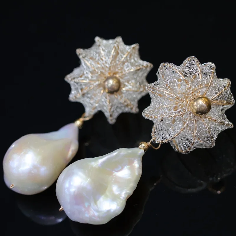 SGARIT Trending Pearl Jewelry DIY Handmade Italian Craftwork Lace 14k Filled Gold Natural Baroque Pearl Drop Earrings for Women
SGARIT Trending Pearl Jewelry DIY Handmade Italian Craftwork Lace 14k Filled Gold Natural Baroque Pearl Drop Earrings for Women