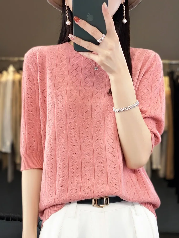 Spring Autumn Hollow out Camere ort Sve T-irt Women Loose ort Knitted Sweater Thin f Sve Camere Sweater
Spring Autumn Hollow out Camere ort Sve T-irt Women Loose ort Knitted Sweater Thin f Sve Camere Sweater