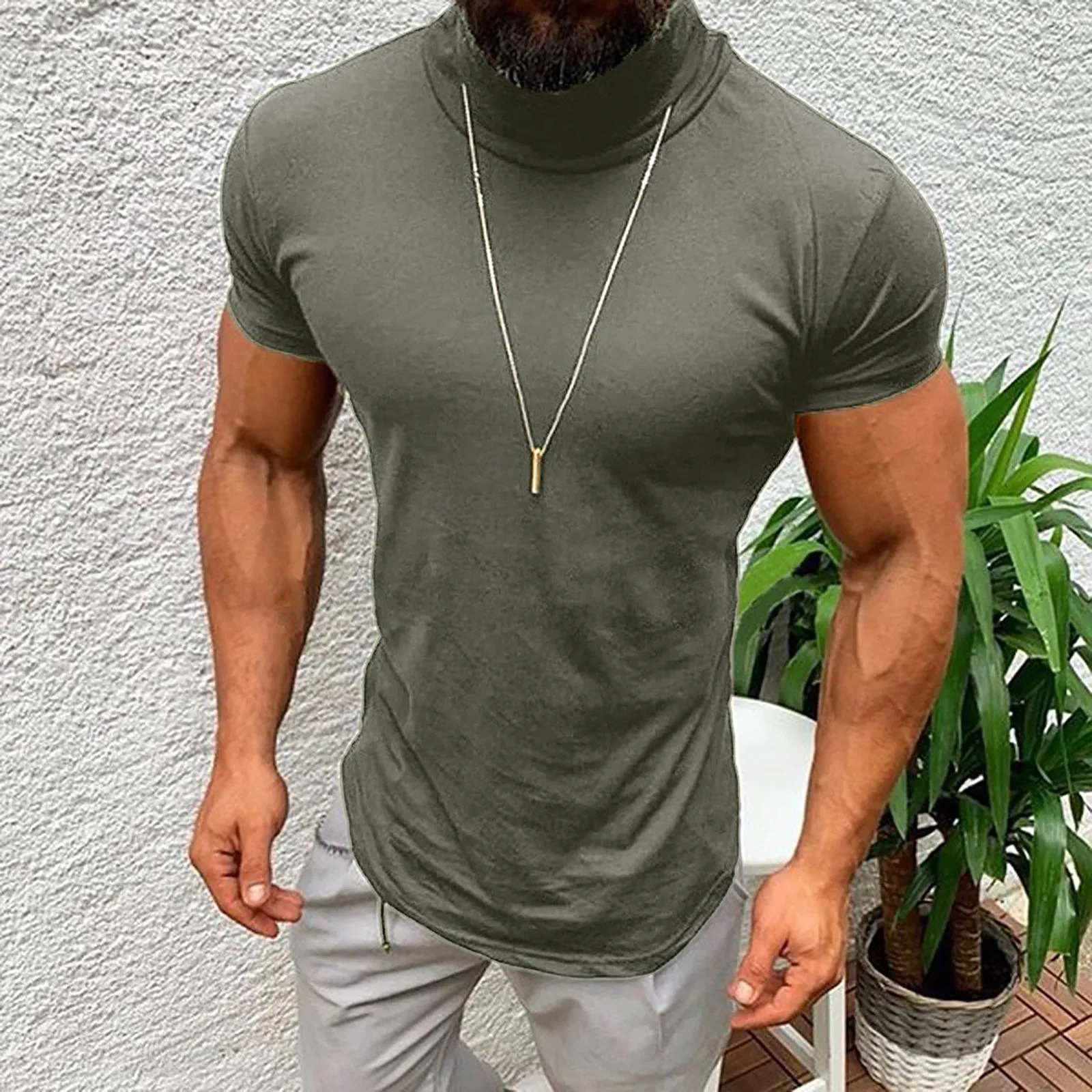Men's Autumn And Summer Solid Color T-shirts High Neck Short Sleeved T-shirt Blouses Slimming Fit Simplicity Casual Male Tops
Men's Autumn And Summer Solid Color T-shirts High Neck Short Sleeved T-shirt Blouses Slimming Fit Simplicity Casual Male Tops