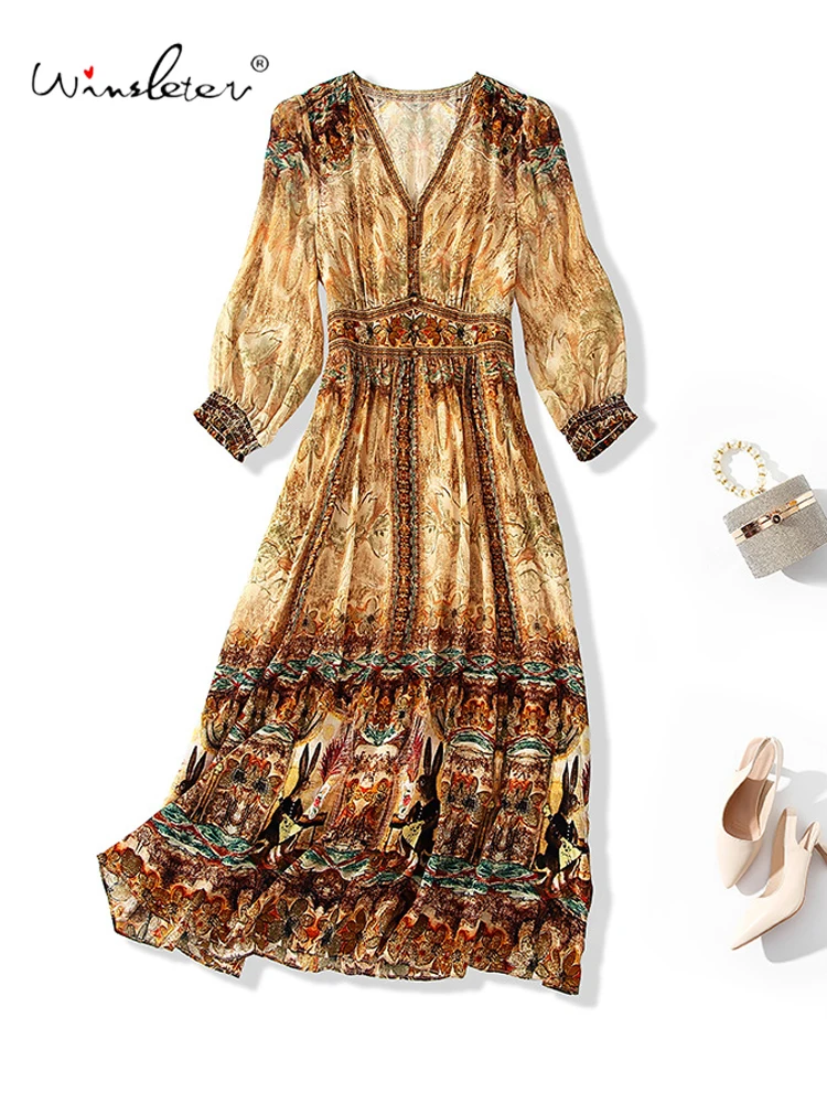 Winsleter-Women's 100%Real Silk Elegant Dress, V Neck 3/4 Sleeve Print, French Luxury Temperament Dresses, 2025 Summer D56935CC
Winsleter-Women's 100%Real Silk Elegant Dress, V Neck 3/4 Sleeve Print, French Luxury Temperament Dresses, 2025 Summer D56935CC