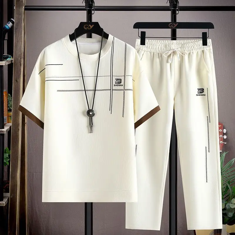 Summer Thin Casual Fashionable Men's Short Sleeve Two-Piece Set Polyester Fiber Long Pants T-Shirt Brand Unregistered
Summer Thin Casual Fashionable Men's Short Sleeve Two-Piece Set Polyester Fiber Long Pants T-Shirt Brand Unregistered