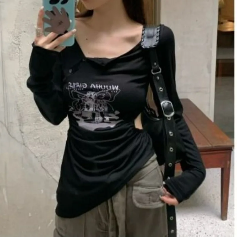 Casual American Buttons Lrregular Long Sleeve T Shirts Vintage Harajuku Grunge Side Hollow Out Pleated Clothes Y2k Streetwear
Casual American Buttons Lrregular Long Sleeve T Shirts Vintage Harajuku Grunge Side Hollow Out Pleated Clothes Y2k Streetwear