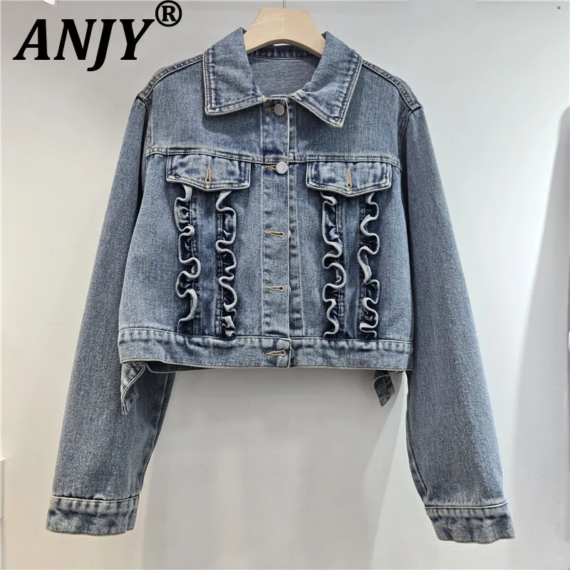 ANJY Autumn New Women Korean Denim Jacket Spliced Ruffled Single Breasted Slim Fit Versatile High Street Casual Short Coat A8898
ANJY Autumn New Women Korean Denim Jacket Spliced Ruffled Single Breasted Slim Fit Versatile High Street Casual Short Coat A8898