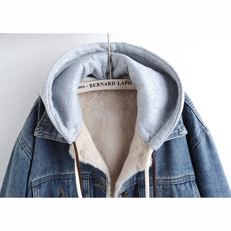 Autumn Winter Women Fashion Removable Hooded Denim Jacket Loose Thick Warm Faux Rabbit Fur Liner Casual Cowboy Outerwear Female
Autumn Winter Women Fashion Removable Hooded Denim Jacket Loose Thick Warm Faux Rabbit Fur Liner Casual Cowboy Outerwear Female