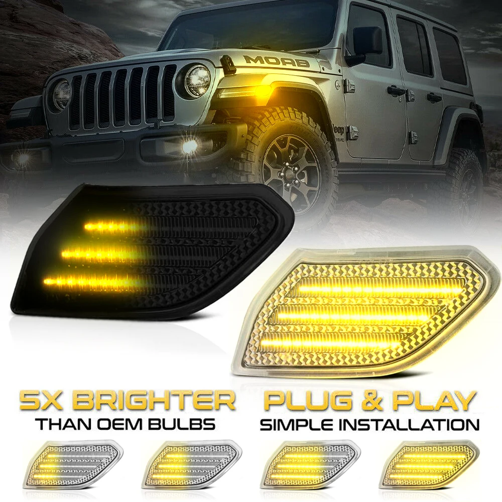 2Pcs LED Dynamic Side Marker Light Signal Blinker Lamps For Jeep Wrangler JL 2018-2021 Gladiator JT 2020-2021
2Pcs LED Dynamic Side Marker Light Signal Blinker Lamps For Jeep Wrangler JL 2018-2021 Gladiator JT 2020-2021