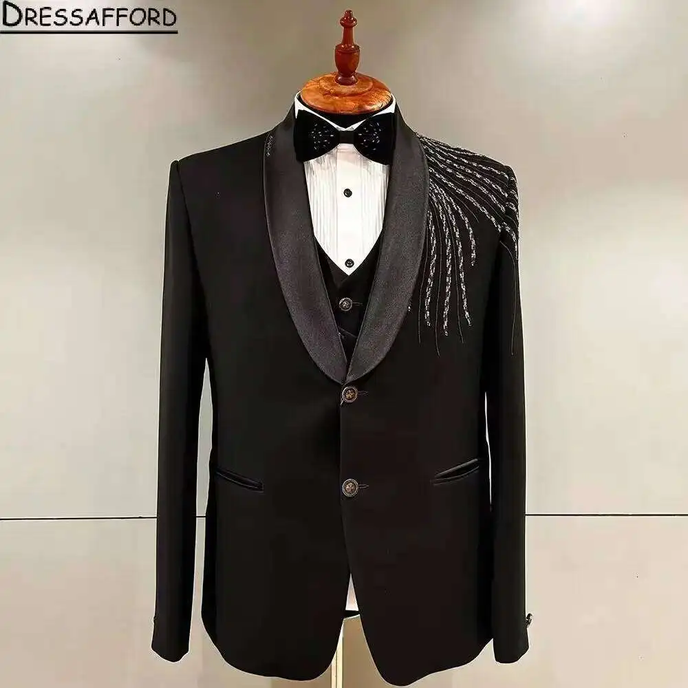 Crystal Beading Groom Wedding Tuxedos 2 Pieces Formal Suits Men Custom Made Black Prom Blazer Sets Male Fashion
Crystal Beading Groom Wedding Tuxedos 2 Pieces Formal Suits Men Custom Made Black Prom Blazer Sets Male Fashion