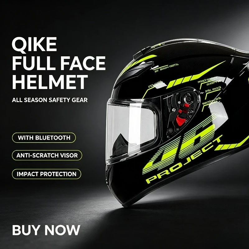QIKE All Season Unisex Bluetooth Full Face Helmet, Sleek Stylish Motorbike Safety Headset for Long Distance Riding
QIKE All Season Unisex Bluetooth Full Face Helmet, Sleek Stylish Motorbike Safety Headset for Long Distance Riding