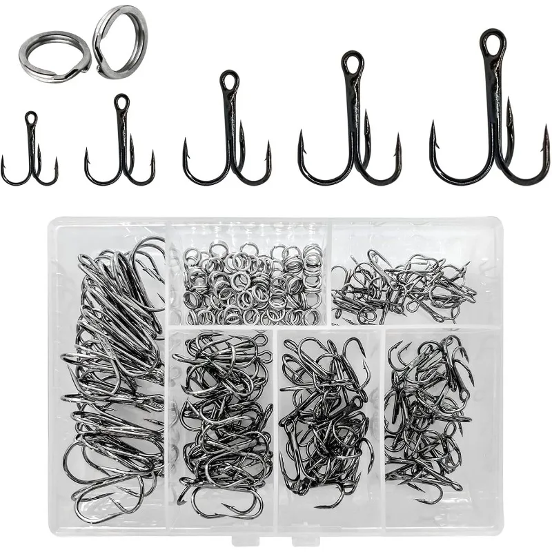 200 Pack Fishing Treble Hooks Kit High Carbon Steel Hooks Strong Sharp Round Bend with Split Rings for Lures Baits Saltwater Fre
200 Pack Fishing Treble Hooks Kit High Carbon Steel Hooks Strong Sharp Round Bend with Split Rings for Lures Baits Saltwater Fre