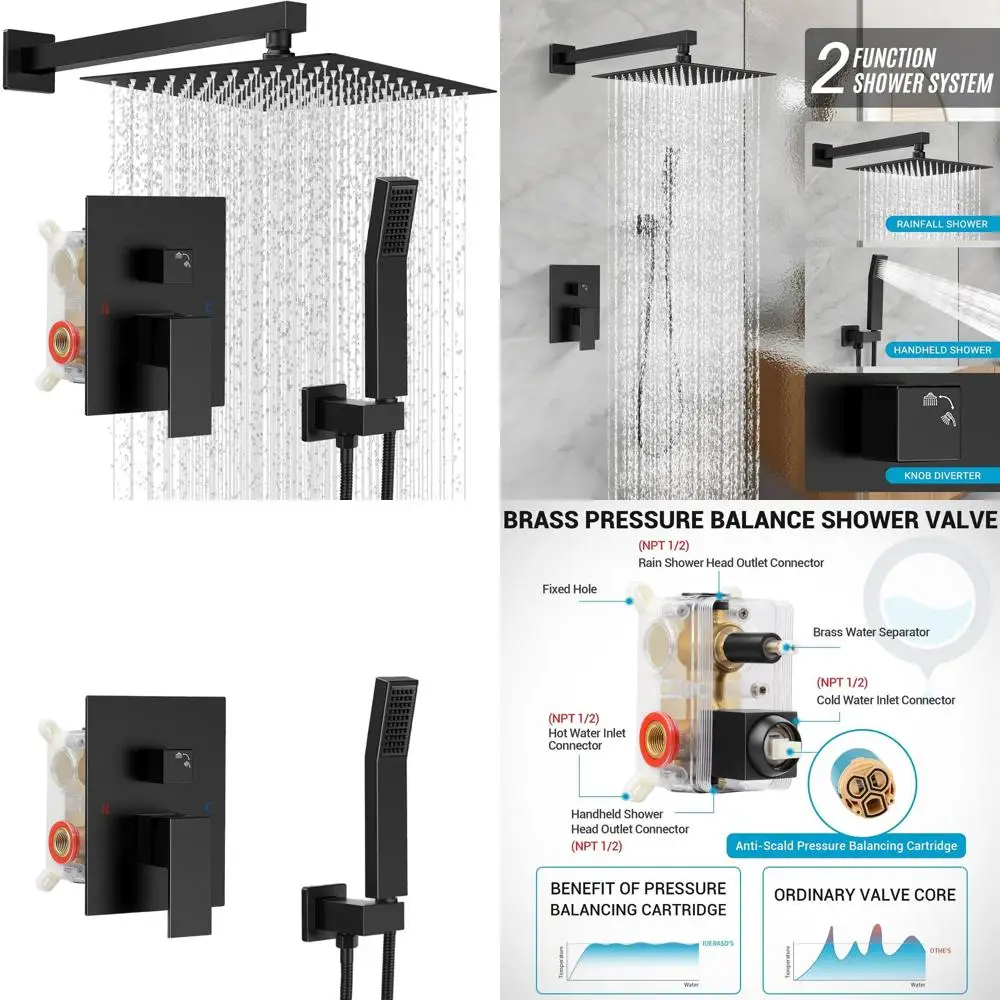 10 Matte Black Rainfall Shower System with Single Handle and Wall Mount Shower Head
10 Matte Black Rainfall Shower System with Single Handle and Wall Mount Shower Head