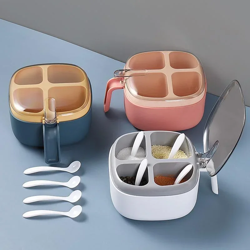 Multi Functional Four Grid Integrated Transparent Condiment Box Detachable Condiment Tank Dust-Proof Kitchen Supplies Honey jar
Multi Functional Four Grid Integrated Transparent Condiment Box Detachable Condiment Tank Dust-Proof Kitchen Supplies Honey jar