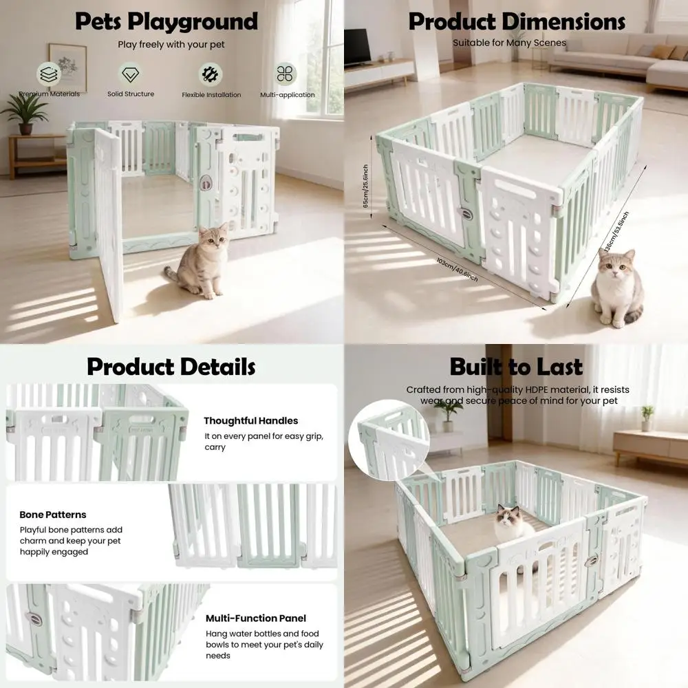 Большой вольер для собак с 11 панелями, 1 дверью и милым дизайном для безопасности и развлечения питомца (зеленый и белый)
Большой вольер для собак с 11 панелями, 1 дверью и милым дизайном для безопасности и развлечения питомца (зеленый и белый)