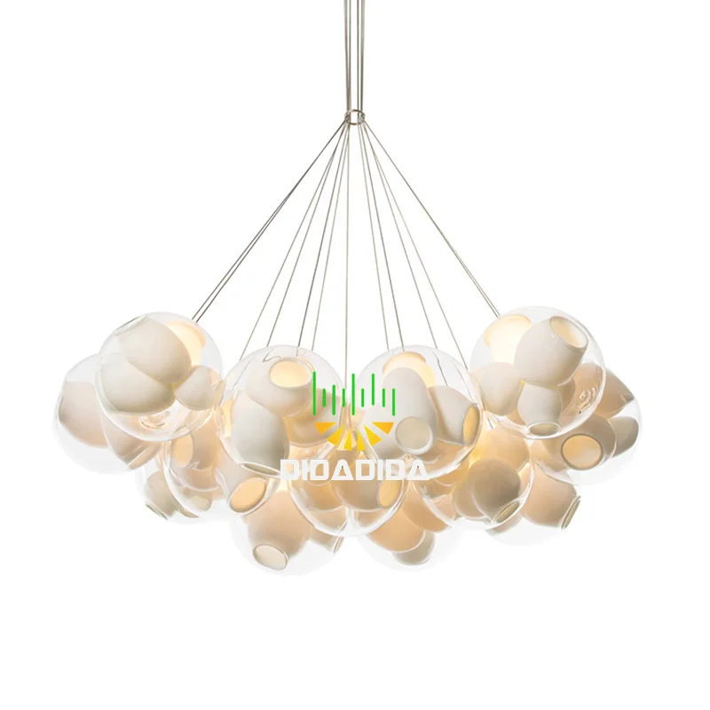 Postmodern designer creative glass ball chandelier, metal lustre, green plant pendant lamp, dimmable, suitable for stairwells
Postmodern designer creative glass ball chandelier, metal lustre, green plant pendant lamp, dimmable, suitable for stairwells