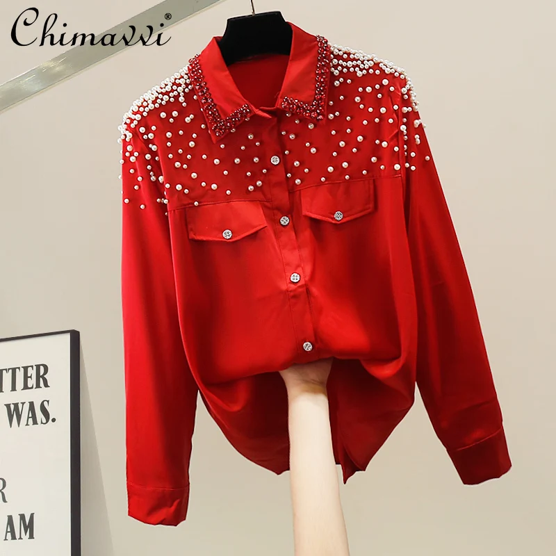 Осенняя одежда 2024, новая корейская модная атласная рубашка с тяжелыми бисером и стразами, элегантная блузка с длинными рукавами, женские топы
Осенняя одежда 2024, новая корейская модная атласная рубашка с тяжелыми бисером и стразами, элегантная блузка с длинными рукавами, женские топы