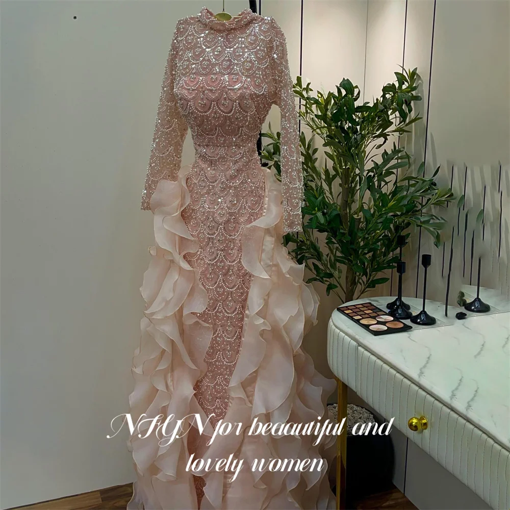 NFYN Blush Pink Evening Dress High Neck Off the Shoulder Long Sleeve Formal Gown Wave Hem Night Dresses Prom Dresses Customized
NFYN Blush Pink Evening Dress High Neck Off the Shoulder Long Sleeve Formal Gown Wave Hem Night Dresses Prom Dresses Customized