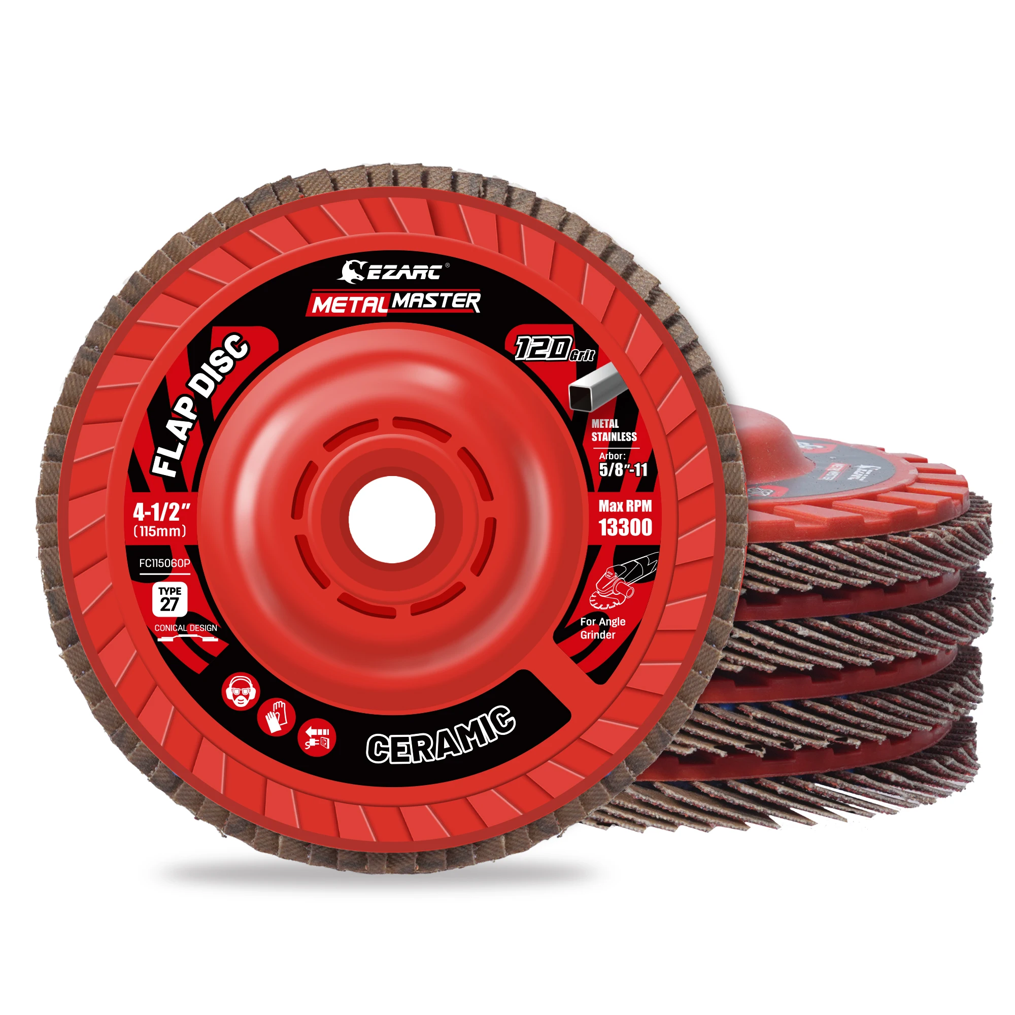 115mm Flap Discs 120 Grit for Stainless Steel & Sheet Metal, Type 27 Heavy Duty Ceramic Grain Flap Sanding Disc
115mm Flap Discs 120 Grit for Stainless Steel & Sheet Metal, Type 27 Heavy Duty Ceramic Grain Flap Sanding Disc