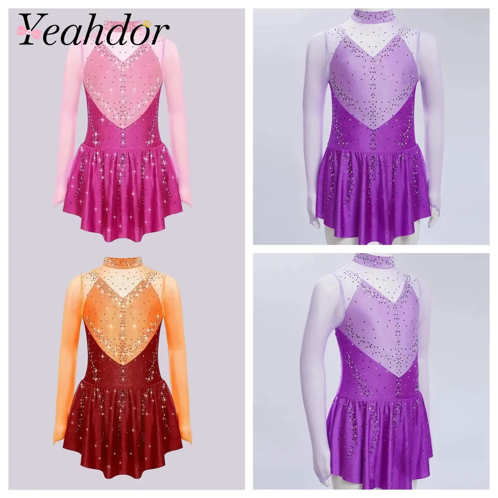 Girls Long Sleeve Sheer Mesh Rhinestones Figure Skating Dress Ballet Leotard Dancewear Kids Performance Lyrical Dance Dress
Girls Long Sleeve Sheer Mesh Rhinestones Figure Skating Dress Ballet Leotard Dancewear Kids Performance Lyrical Dance Dress