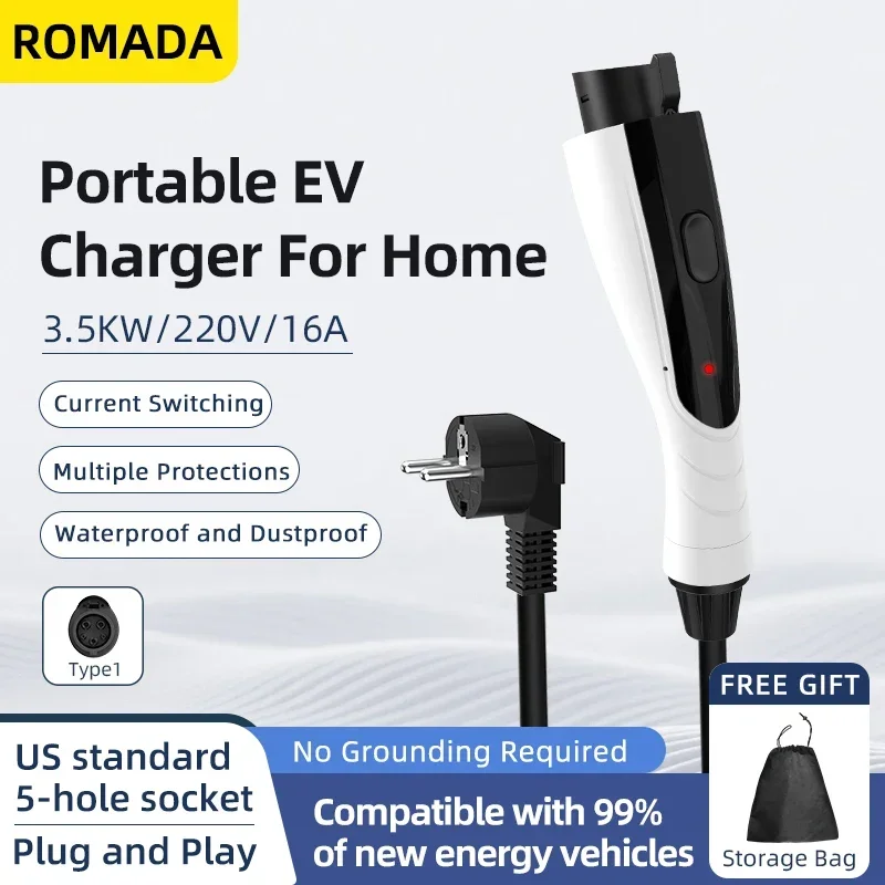 3.5KW 16A Portable EV Charger Type 1 to J1772 With 3-10M Cable EU Plug Electric Vehicle Charging Cable for Safe Home Charging
3.5KW 16A Portable EV Charger Type 1 to J1772 With 3-10M Cable EU Plug Electric Vehicle Charging Cable for Safe Home Charging