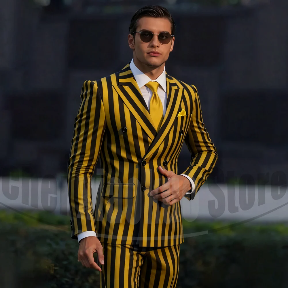 Chic Two-Tone Striped Men Suits Double Breasted Stylish Outfits Fashion Casual Business Wedding Party Tailored Male Suit 2 Piece
Chic Two-Tone Striped Men Suits Double Breasted Stylish Outfits Fashion Casual Business Wedding Party Tailored Male Suit 2 Piece