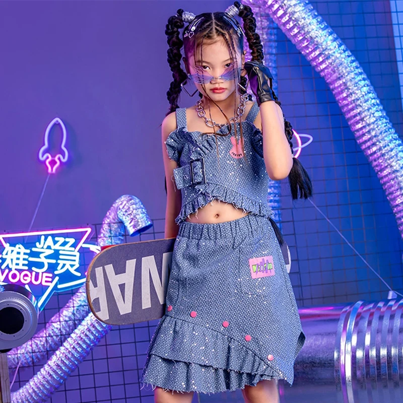 Girl Hip Hop Jazz Dance Costume Short Top Blue Suit Vest Short Skirt Street Dance Performance Costume Stage Clothing DQL9372
Girl Hip Hop Jazz Dance Costume Short Top Blue Suit Vest Short Skirt Street Dance Performance Costume Stage Clothing DQL9372