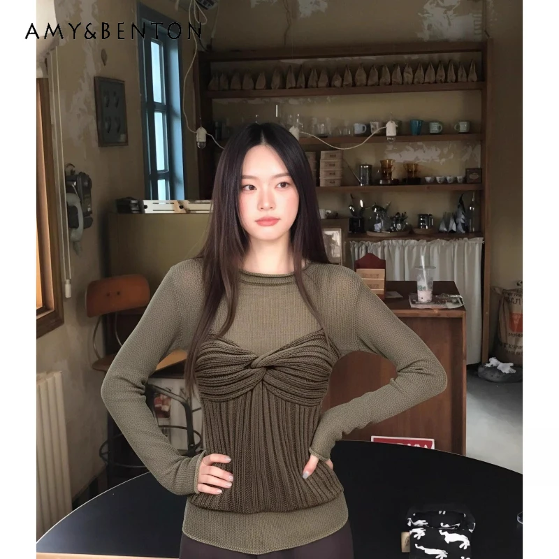 Корейский дизайн, облегающие женские пуловеры с длинным рукавом, весна-осень 2026, новинка, вязаные топы-слинги, комплект из двух предметов для женщин
Корейский дизайн, облегающие женские пуловеры с длинным рукавом, весна-осень 2026, новинка, вязаные топы-слинги, комплект из двух предметов для женщин