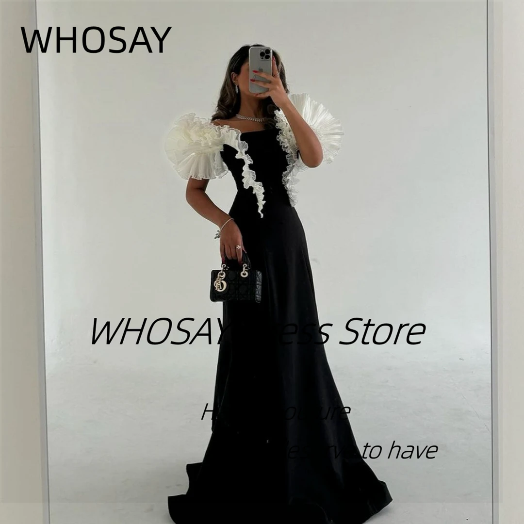WHOSAY Black Dresses for Prom Party Contrast Color Ruffles Off Shoulder Evening Gowns Zipper Back Saudi Arabia Women Wear
WHOSAY Black Dresses for Prom Party Contrast Color Ruffles Off Shoulder Evening Gowns Zipper Back Saudi Arabia Women Wear