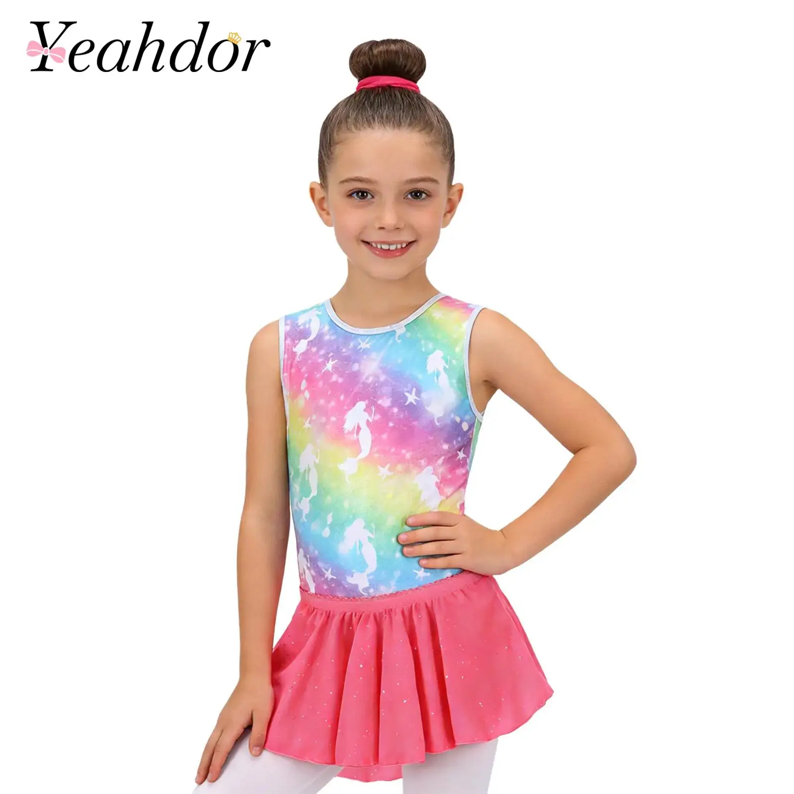 Kids Girls Ballet Gymnastics Dance Costume Outfit Sleeveless Printed Leotard with Skirt And Hair Band Figure Skating Suits
Kids Girls Ballet Gymnastics Dance Costume Outfit Sleeveless Printed Leotard with Skirt And Hair Band Figure Skating Suits