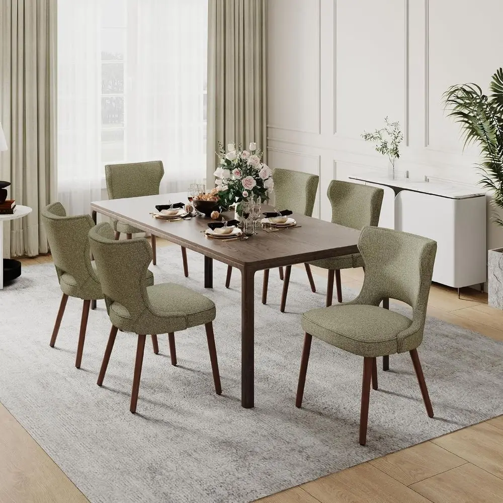 6-Piece Solid Wood Dining Chairs Set, Upholstered Kitchen Chairs with Century Fabric, Green for Restaurant & Cafe
6-Piece Solid Wood Dining Chairs Set, Upholstered Kitchen Chairs with Century Fabric, Green for Restaurant & Cafe